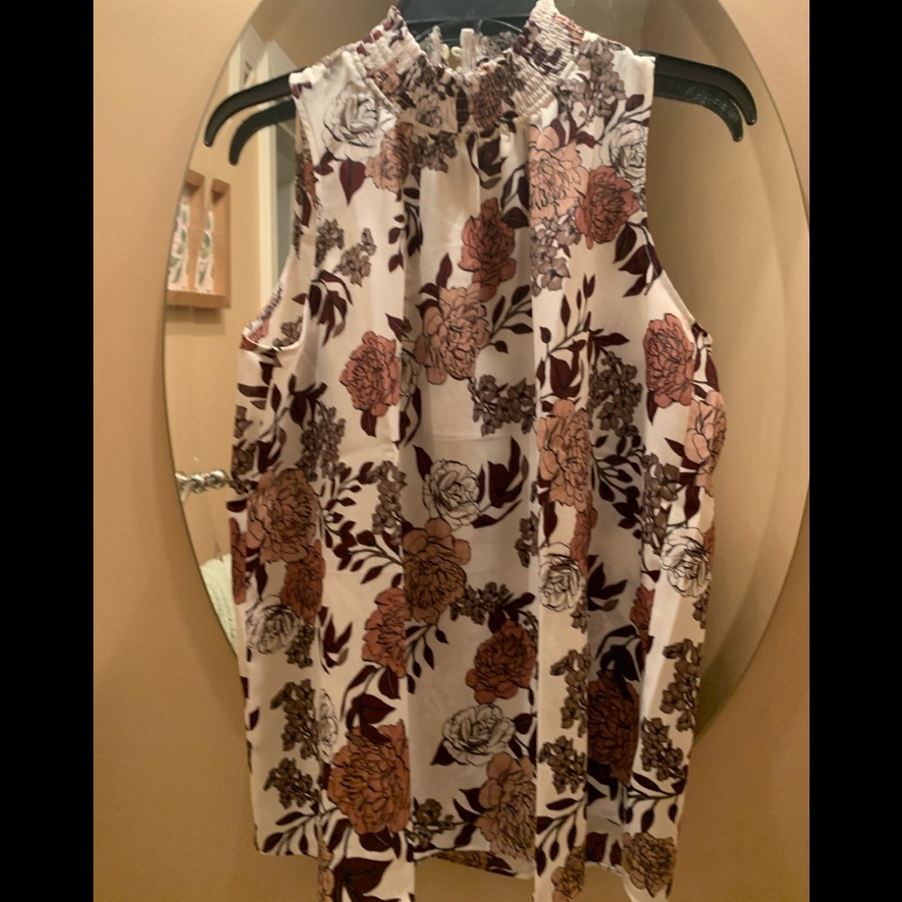 Ann Taylor S ivory mauve olive floral shell blouse